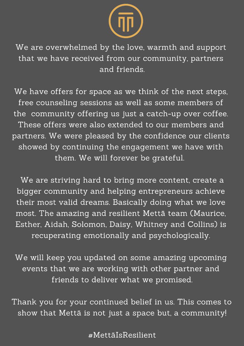 WeAreMettaNBO's tweet photo. Community resilience is self-evident when those who love us and those who keep us on our toes all come on our side in the time of need to offer us support. It is through your continued belief in us that we stand up again. https://t.co/uWbnQ3aGdX