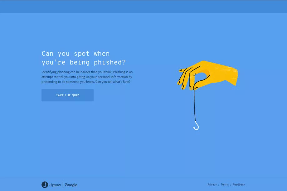 PhishFort's tweet image. How good are you at spotting a #phishing scam? 🎣
Test your skills and take the Google phishing quiz 👇
phishingquiz.withgoogle.com