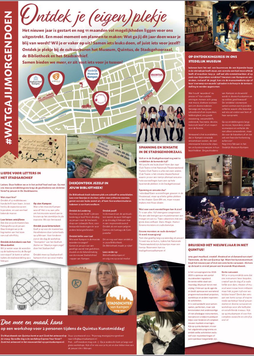 Kwam je ons tegen in #weekbladdebrug? Je vindt er allemaal inspirerende antwoorden op de vraag #watgajijmorgendoen. Met prijsvraag met als prijs een workshop bij <a href="/Quintuskampen/">Quintus Kampen</a>!
<a href="/SGZKampen/">Stadsgehoorzaal</a> <a href="/SAkampen/">Stadsarchief Kampen</a> <a href="/BiebKampen/">Bibliotheek Kampen</a> #visitkampen #kampen #cultuurburen
