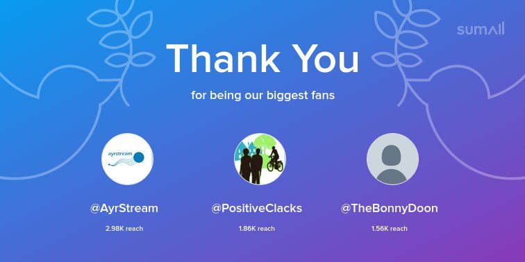 Our biggest fans this week: <a href="/AyrStream/">AyrStream</a>, <a href="/PositiveClacks/">Positive Clacks</a>, <a href="/TheBonnyDoon/">Bonny Doon</a>. Thank you! via sumall.com/thankyou?utm_s…