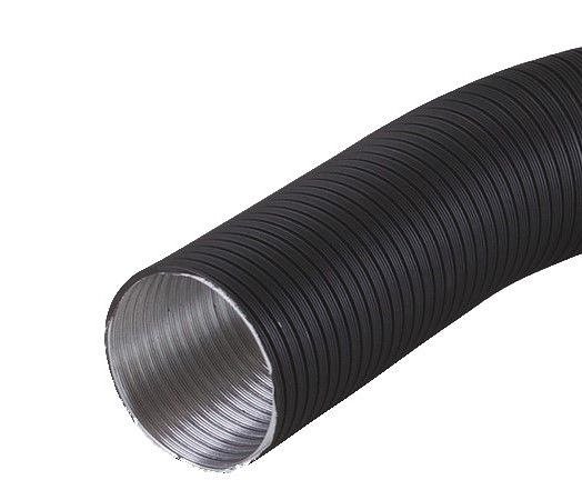 Deze zwarte flexibele buizen laten wij speciaal maken voor onze klanten. Dit wordt veelal gebruikt voor luchttoevoer van vrijstaande kachels🔥.