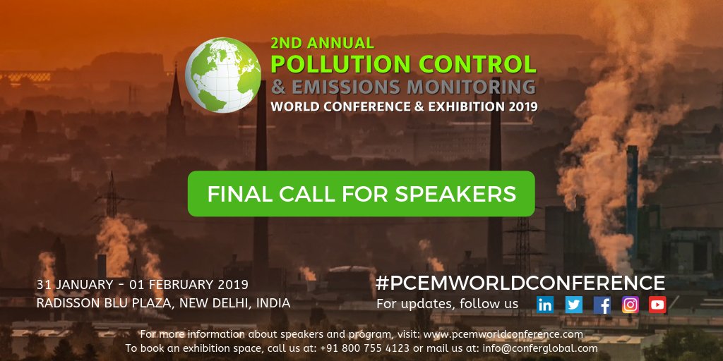 MERE2022's tweet photo. #CallforSpeakers for @PCEMConference
Date: 31 Jan-01 Feb 2019
Location: Radisson Blu Plaza, #NewDelhi
For more info, visit: https://t.co/QeSoOrUxcB
#pcemworldconference #pollution #airpollution #waterpollution #wastemanagement #health #environment #sustainability #conference https://t.co/M2yO3ktY9s