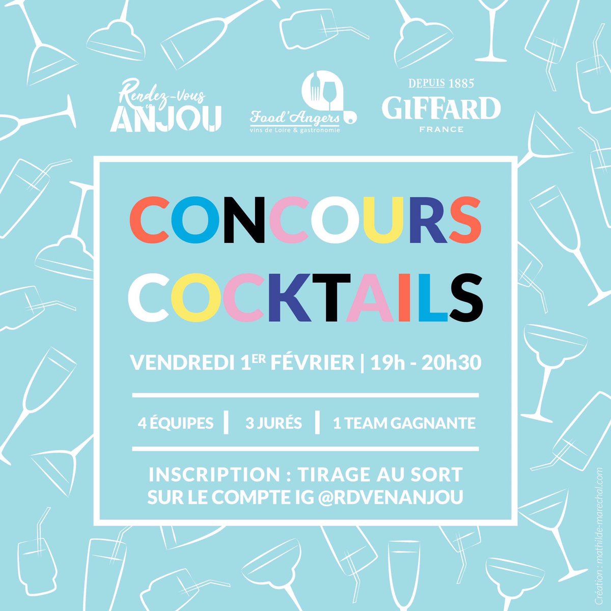 Vendredi 1er février, c’est concours de cocktail chez Giffard avec <a href="/FoodAngers/">Food'Angers</a> 🍸🍹 ! 4 équipes menées s’affronteront sur la création d’un cocktail original sur un thème imposé 👌🏼Pour gagner vos entrées à la soirée, inscrivez vous ici : instagram.com/p/Bs8bGHEAPAe/… #angers #foodangers