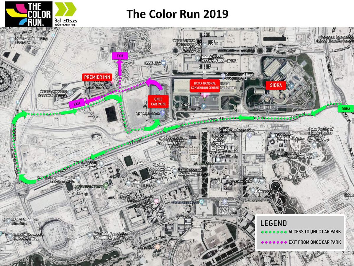 qncc's tweet photo. Couple of days to go until Saturday! 
To guarantee you enjoy a colorfully pleasant experience you may refer to the map to locate the roads leading to QNCC’s entrances and multi-story parking.

#qncc
#events
#thecolorrun2019
#happiest5k
#doha 
#qatar https://t.co/jYMdu3d4v7