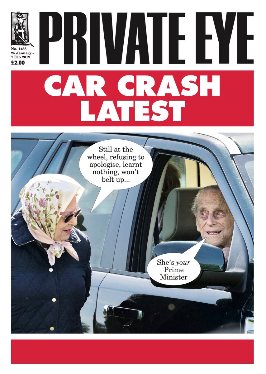 PrivateEyeNews's tweet photo. Crashing into a shop near you - it's the new edition of Private Eye, out today! https://t.co/5zmEDhF2i3