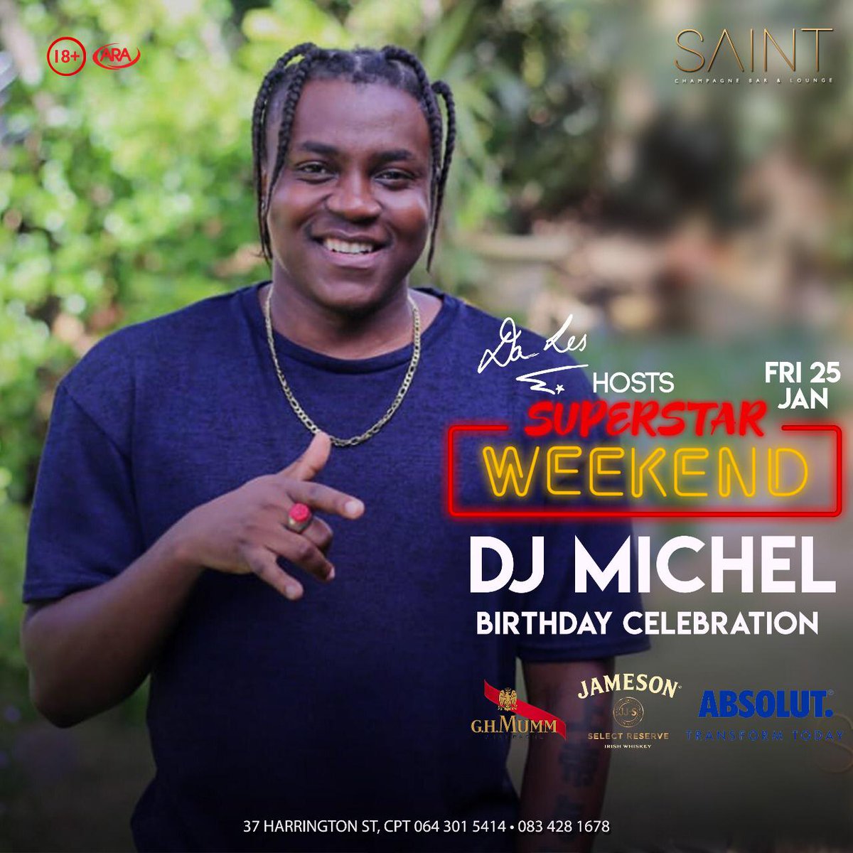 saintloungecpt's tweet photo. We are back this Friday the 25th of January 2019.
With the North God @2freshLES heading up #SuperStarWeekend. https://t.co/kSR5VgHU4g