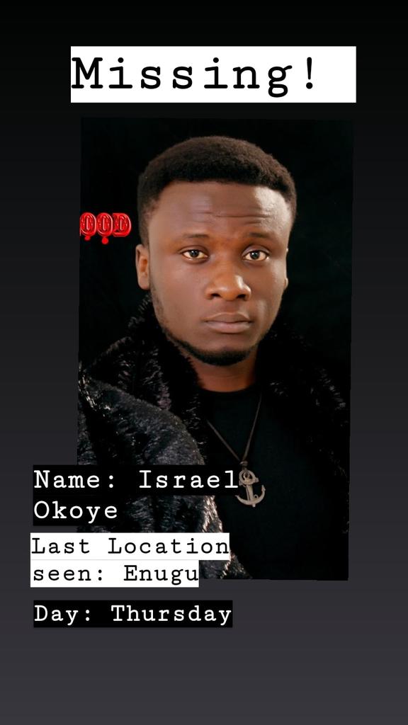 dani_chuks's tweet photo. My friend is #missing😭. It's been 5 days since he was last seen.

Name: Israel Okoye Onyebuchi
he's a Final year student of Enugu State University (ESUT).

Incase of any info please call 
0803 638 3429 or contact the nearest police station. Thanks

Kindly RT 🙏🏼 till we find him. https://t.co/S0vme1VAzL