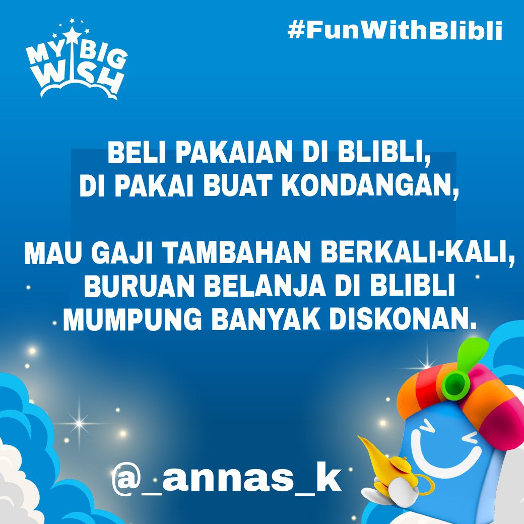 <a href="/bliblidotcom/">Blibli</a> BELI PAKAIAN DI BLIBLI,
DI PAKAI BUAT KONDANGAN,

MAU GAJI TAMBAHAN BERKALI-KALI,
BURUAN BELANJA DI BLIBLI MUMPUNG BANYAK DISKONAN. #FunWithBlibli #GajiTambahanBlibli yuk ikutan <a href="/andalaselang/">elang Andalas</a> <a href="/ririnsungkar53/">Ririn Sungkar</a> <a href="/LeniFitriyanii/">Leni Fitriyani</a>