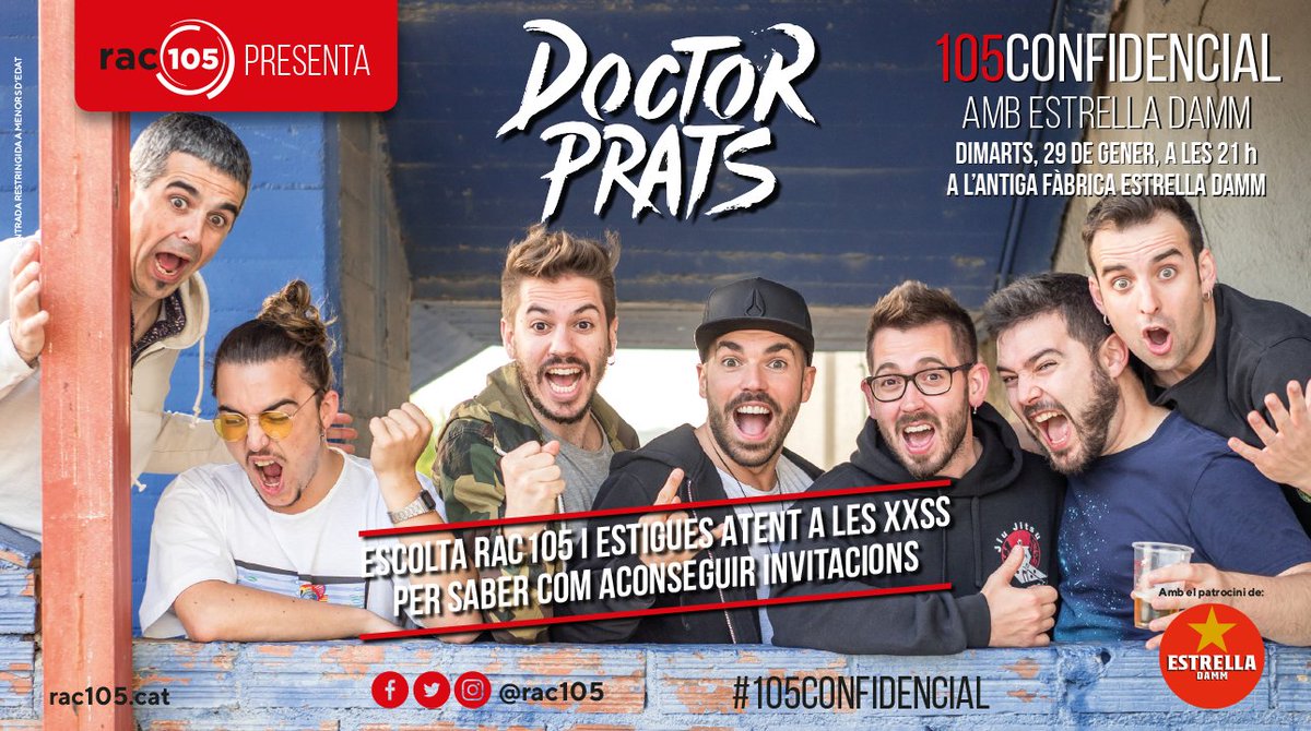 RAC105 (@rac105) on Twitter photo Vols una invitació doble per venir al #105Confidencial de <a href="/doctorprats/">Doctor Prats</a> el dimarts, 29 de gener, a l'#AntigaFàbrica d'<a href="/estrelladamm/">Estrella Damm</a>?
✅ Segueix-nos
🔃 Fes retuit
✉️ Atent/a als missatges directes, que si et toca et demanarem les dades!!
Tota la ℹ️, aquí 👇
rac105.cat/noticia/105con… Vols una invitació doble per venir al #105Confidencial de <a href="/doctorprats/">Doctor Prats</a> el dimarts, 29 de gener, a l'#AntigaFàbrica d'<a href="/estrelladamm/">Estrella Damm</a>?
✅ Segueix-nos
🔃 Fes retuit
✉️ Atent/a als missatges directes, que si et toca et demanarem les dades!!
Tota la ℹ️, aquí 👇
rac105.cat/noticia/105con…