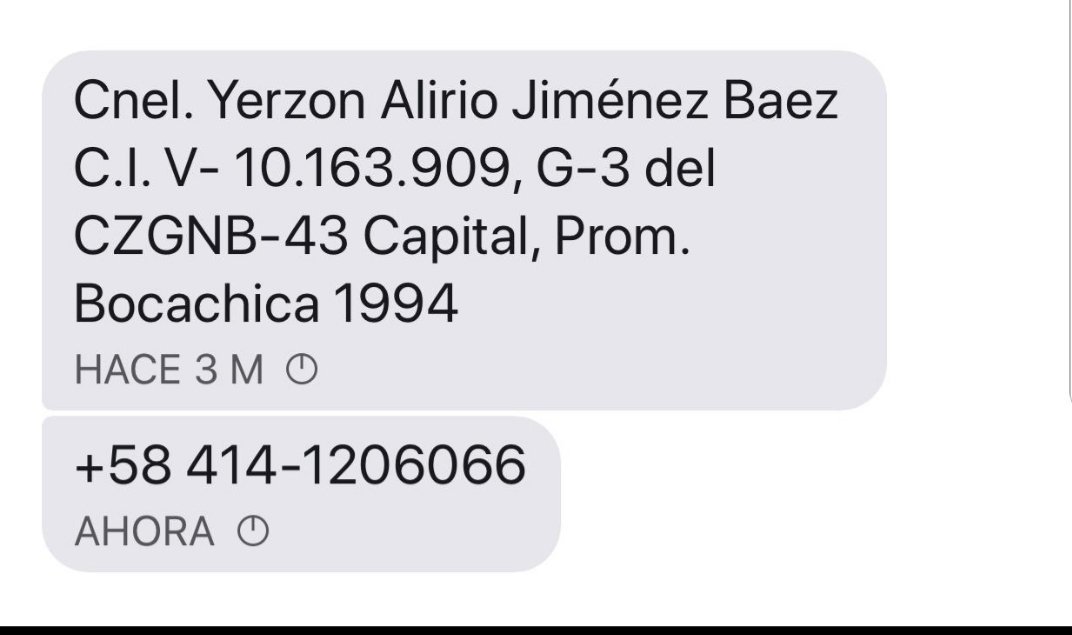 Amigos, me han conseguido los datos del Bichito este, Cnel Yerson Jiménez Báez y su teléfono por si acaso quieren saludarlo 😎...