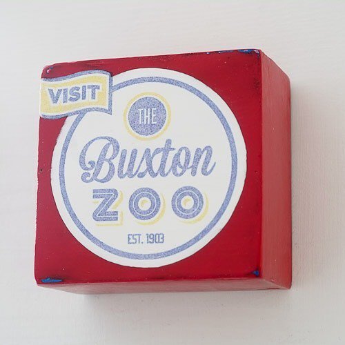 Visit the Buxton Zoo, acrylic and toner on wood block, 2 7/16' x 2 5/16' 2013 bit.ly/2FNuKBV