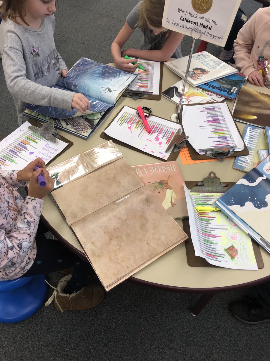 MrsHusstege's tweet photo. We are casting our final #Caldecott votes after weeks of studying and deliberating @LincolnWPS @wyckoffschools @WyckoffLibrary Can’t wait to hear Monday’s announcement! #LibrariesRock #PictureBooksMatter https://t.co/G8Ay9p1Hrd