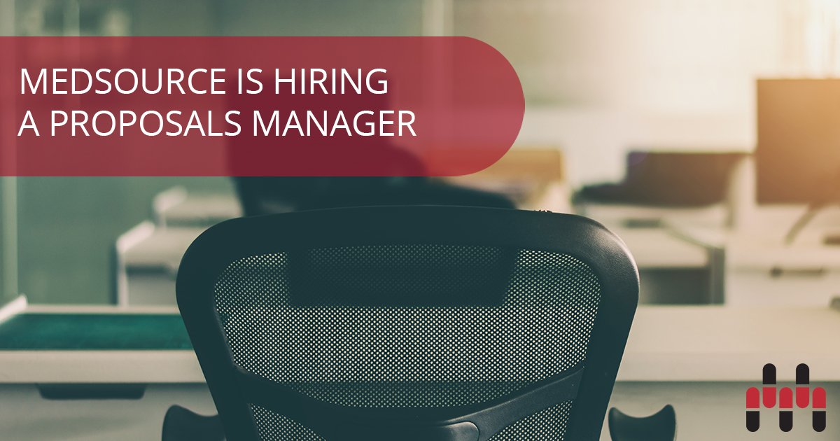 MedSourceCRO's tweet photo. We're seeking a #ProposalsManager to develop domestic and global proposal budget and text documents for strategic and complex proposals and/or rebids. Learn more about the position or to apply today at https://t.co/C1UT9itndC. #ClinicalResearchJobs #ClinicalResearch #Hiring https://t.co/M1pCJXcu2y