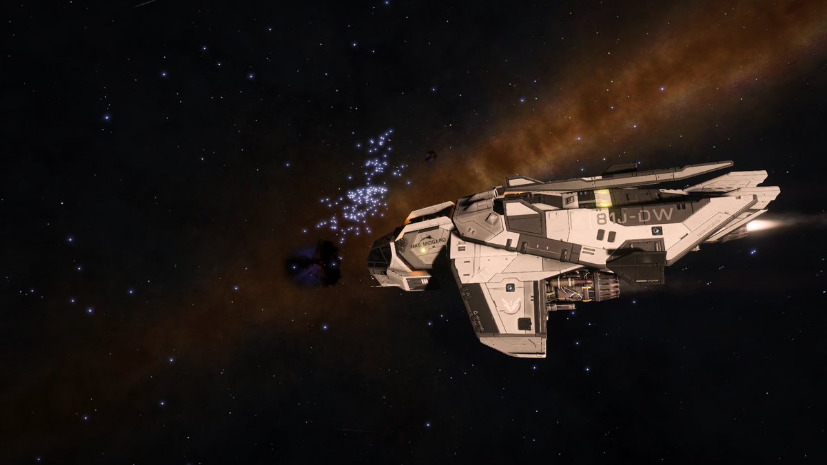 sven_mke's tweet photo. #DW2-020
These are the last pics of the "MKE Midgard", and the beauty of Deepspace, before we arrived at the astroid Shipyard.

Now the Midgard is in repair for a few hours. Maybe I should rent an other vessel for my time in the Omega Sector.
#EliteDangerous #distantworlds2 https://t.co/8qud7S8cl4