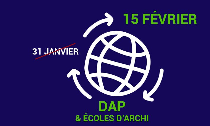 ⚠️ Bonne nouvelle : La date limite pour les DAP - candidatures en L1 ou en école d'archi - vient d'être décalée au 15 février ! Ce n'est pas une raison pour déposer votre dossier au dernier moment ;-)
#CampusFrance #EtudesenFrance #DAP #Candidatures