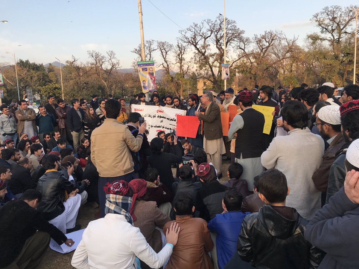 #PTM organised a protest rally at #Islamabad press club this afternoon against the abduction of #AlamzebMehsud in Karachi.