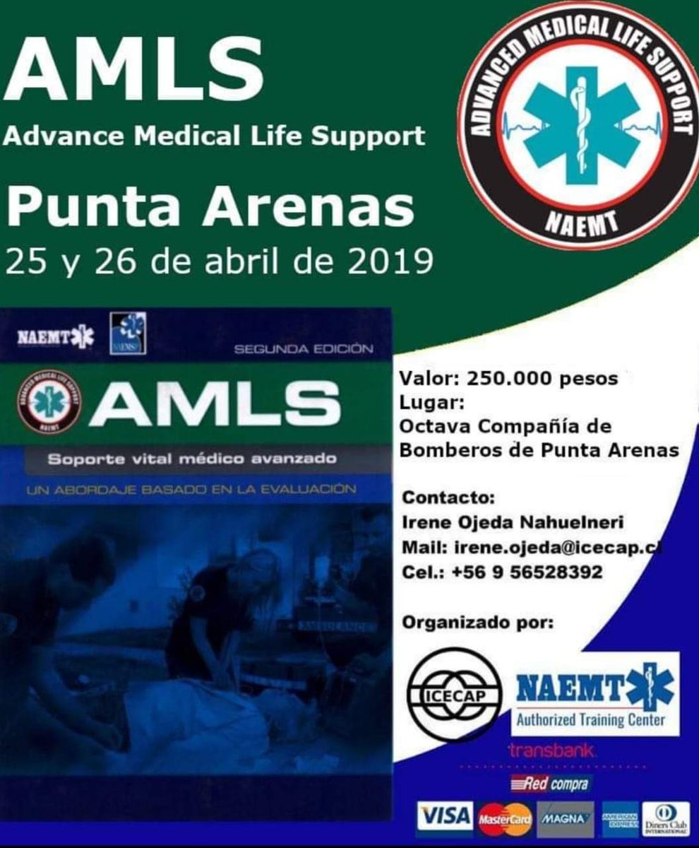 IcecapPuq's tweet photo. Atención #PUQ #PuertoNatales #PuertoWilliams #Porvenir #Magallanes curso #AMLS de #NAEMT
25 y 26 de abril de 2019
Más información llamando a +56956528392 https://t.co/jyPPMMRmDq
