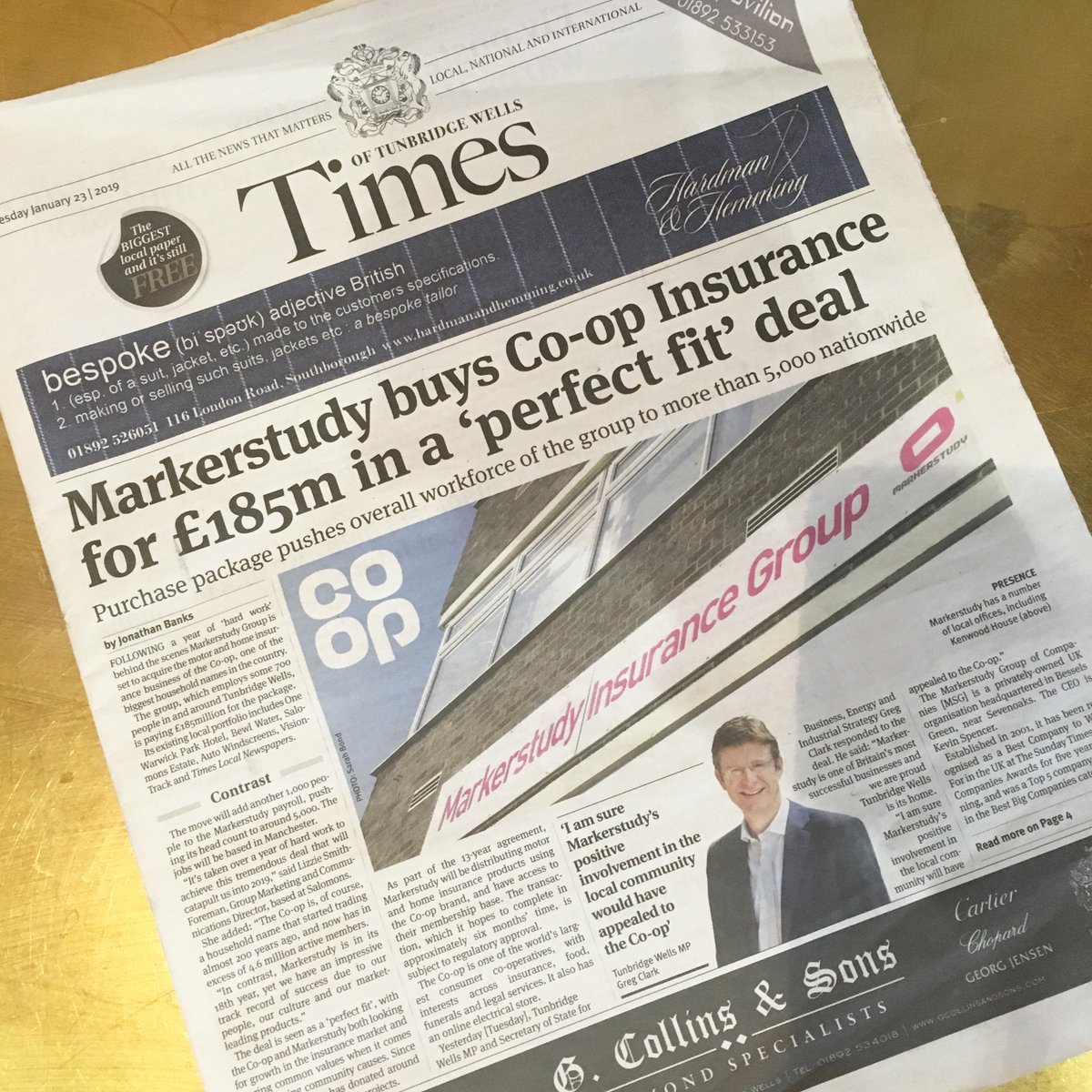 GingerMonkeysUK's tweet photo. Congratulations to long-time clients of ours, @Markerstudyins  for their recent acquisition of Co-op's insurance business. It's great to see them grow from strength to strength. You can read more in @timeslocalnews front page story. https://t.co/k8uhcdnI8o