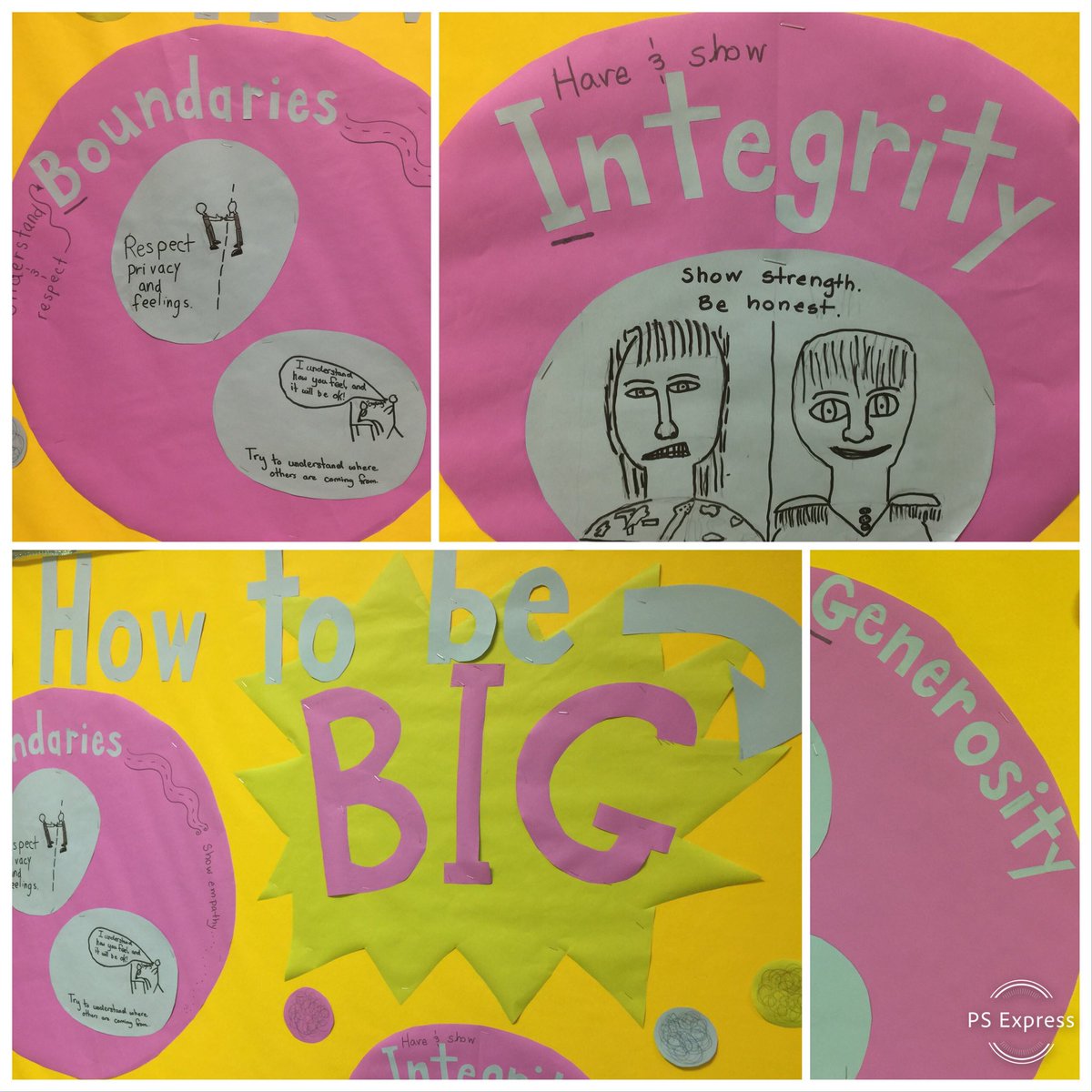 KateMcElderry's tweet photo. #BIG #RespectingBoundaries #Empathy #Integrity #DoingWhatsRight Super proud of my students who helped me put up this bulletin board about “How to be BIG,” an idea borrowed from @BreneBrown...and also influenced by the work of @micheleborba. https://t.co/uHLAPVuznU
