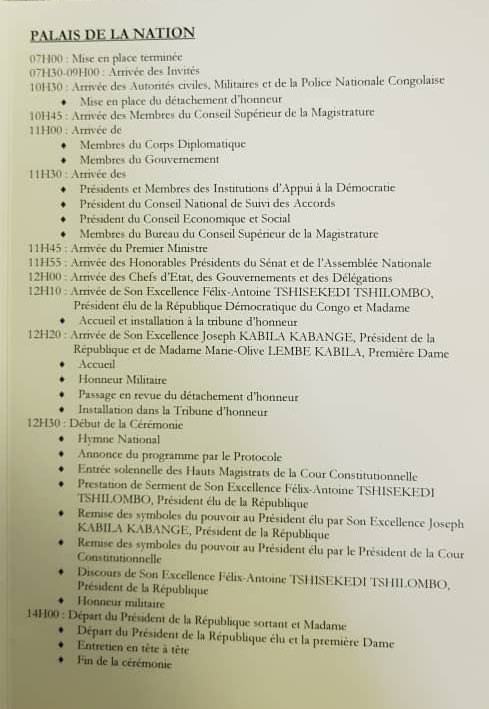 #RDC #Elections : le programme de la cérémonie d’investiture <a href="/fatshi13/">Félix A. Tshisekedi</a>