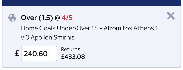 StatsSay's tweet image. Bet 6

We are off to..... Greece 🇬🇷 

Home team dominated the first half. It’s in the cup and are 4-0 from the first leg. 

#bookiekiller #bookiebasher #bookie #skybet #football #soccer #bet #betting #bets #tip #tips #tipster
