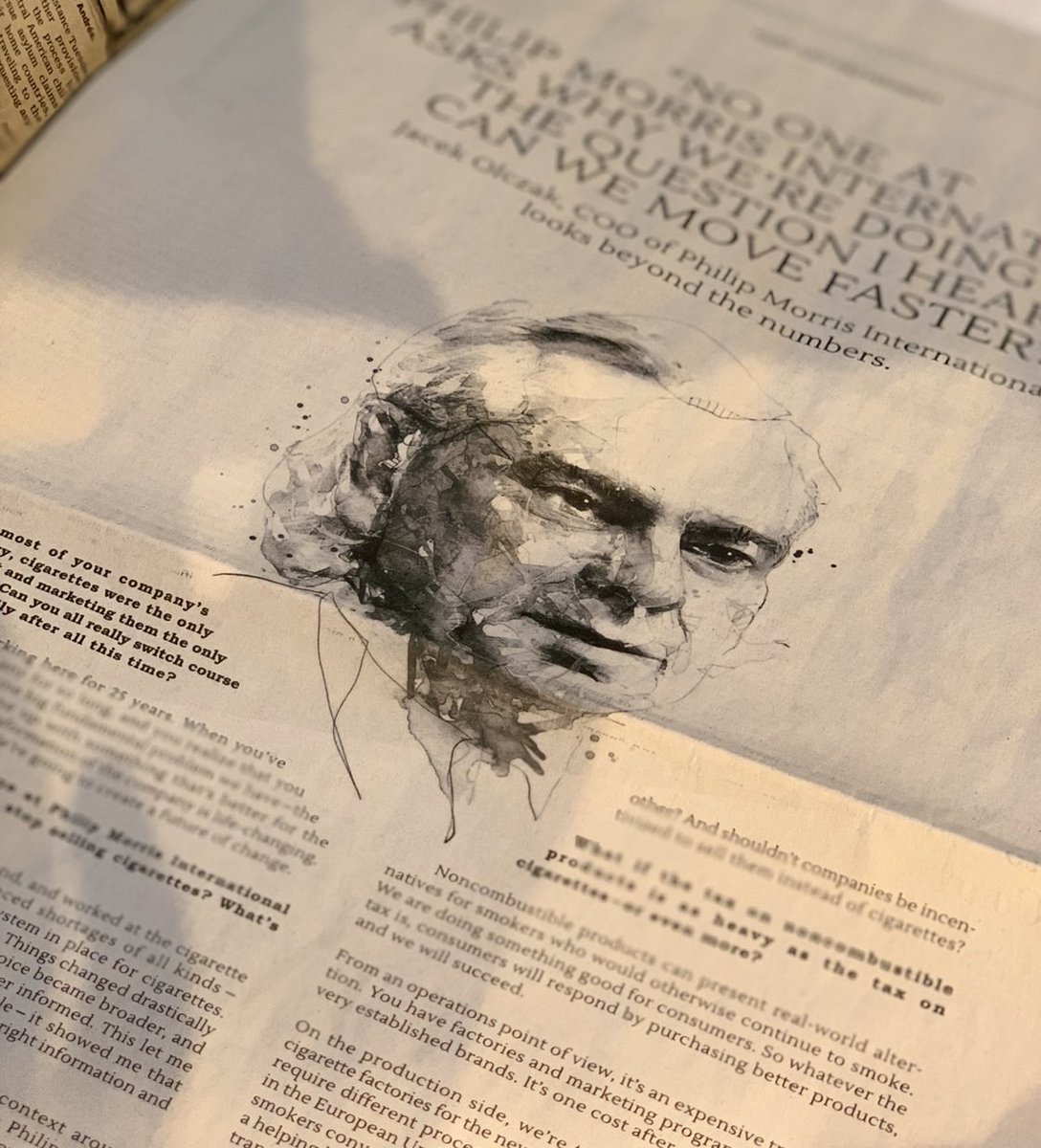 DrGilchrist's tweet photo. “It’s bad faith to blame smoking on Philip Morris International. If we stop selling cigarettes tomorrow, nothing is going to change as long as the consumer isn’t properly informed about alternatives to continued smoking.” Jacek talking #smokefree in today’s WSJ. #wef19 https://t.co/msAyBY834i