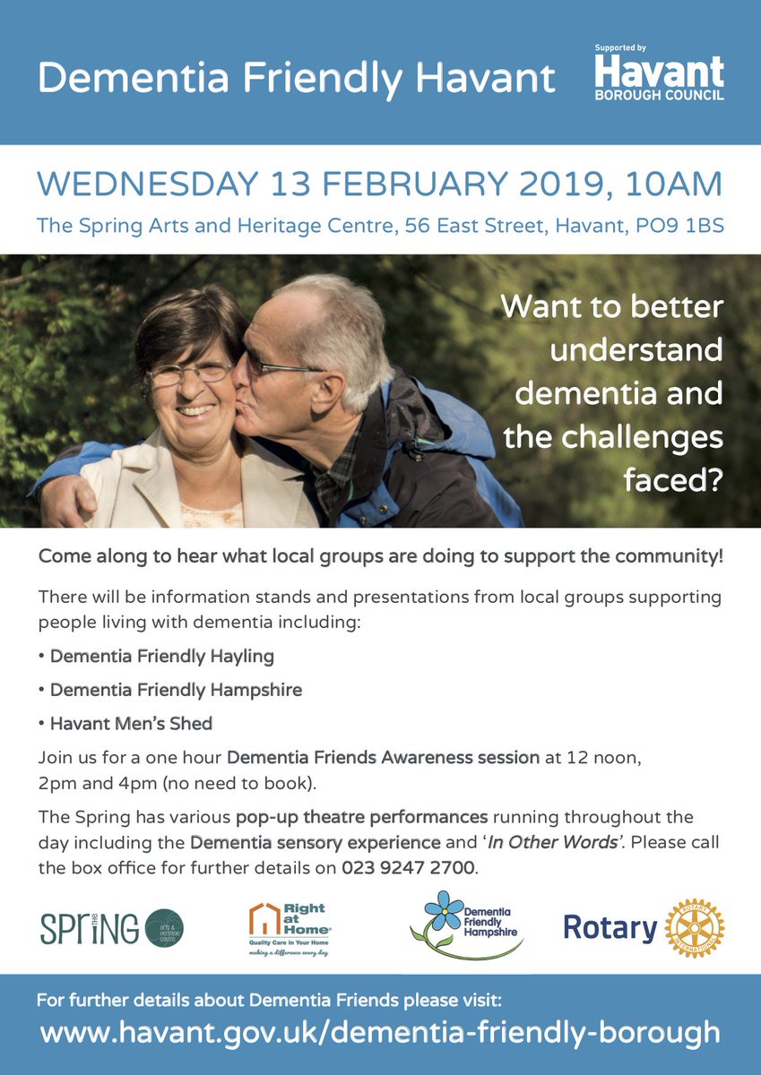 DFThreeParishes's tweet image. Great network meeting this morning with Dementia Friendly Havant and @RaH_Havant at @HavantBorough Plaza. Looking forward to supporting the group and their launch on Wednesday 13th February @the_spring #dementia #CommunityDay #Havant