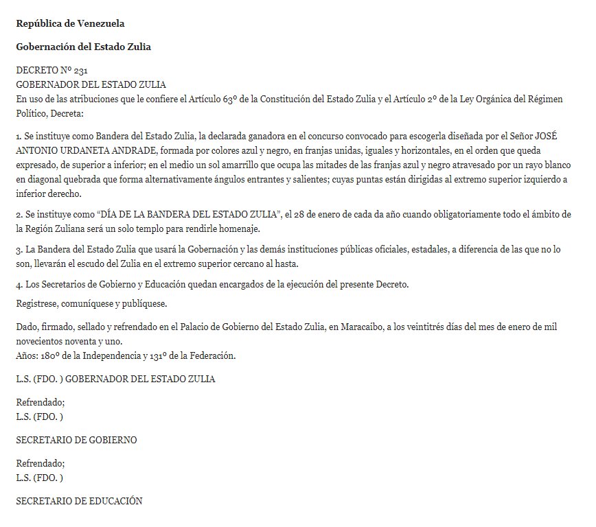 CRU_informa's tweet photo. El 23 de enero de 1991, bajo decreto Nº 231 del Gobernador Dr. Oswaldo Álvarez Paz, la #BanderaDelZulia se oficializa como tal. Elaborándose por primera vez cinco días después, en el aniversario de la Declaración de Independencia de la Provincia de Maracaibo del Imperio español. https://t.co/uiX2iPwTEo