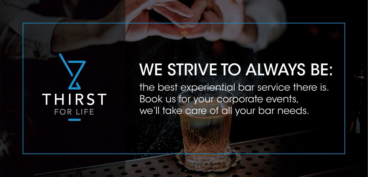 WE STRIVE TO ALWAYS BE:
the best experiential bar service there is. Book us for your corporate events, we’ll take care of all your bar needs. Visit thirst.co.za for more. #thirst #thirstbarservices #events #corporateevents