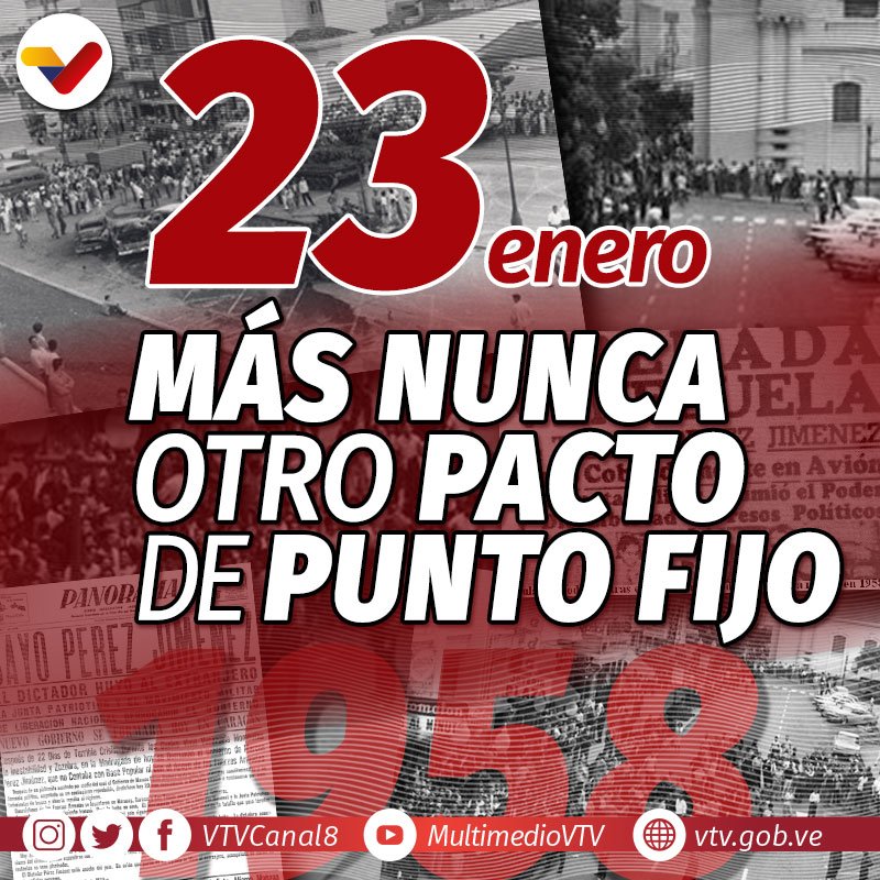 VTVcanal8's tweet photo. HISTORIA | A 61 años de los sucesos del 23 de enero, la democracia en Venezuela está consolidada bajo las premisas de la participación y el protagonismo https://t.co/um1OlW8q71  

#LealesSiempreTraidoresNunca https://t.co/QKEXfjd9Cv
