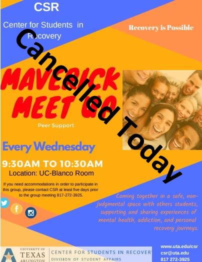 UTACSR's tweet photo. Maverick Meet Up will be cancelled today due to Activity Fair https://t.co/KOlwsNDFVd