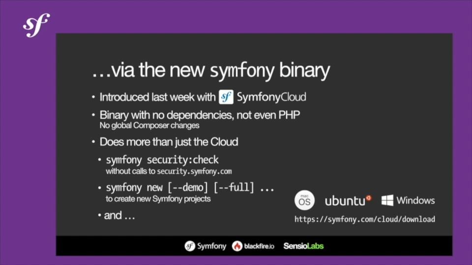 SymfonyCasts's tweet photo. Did you miss @fabpot's big announcement about the Symfony local web server from @symfonycon? Set up a local server with https, custom domain names, php-fpm, multiple PHP versions, daemon handling, remote service tunneling... Watch the full talk already! https://t.co/uupcuivomr https://t.co/RXKZfMGNdw
