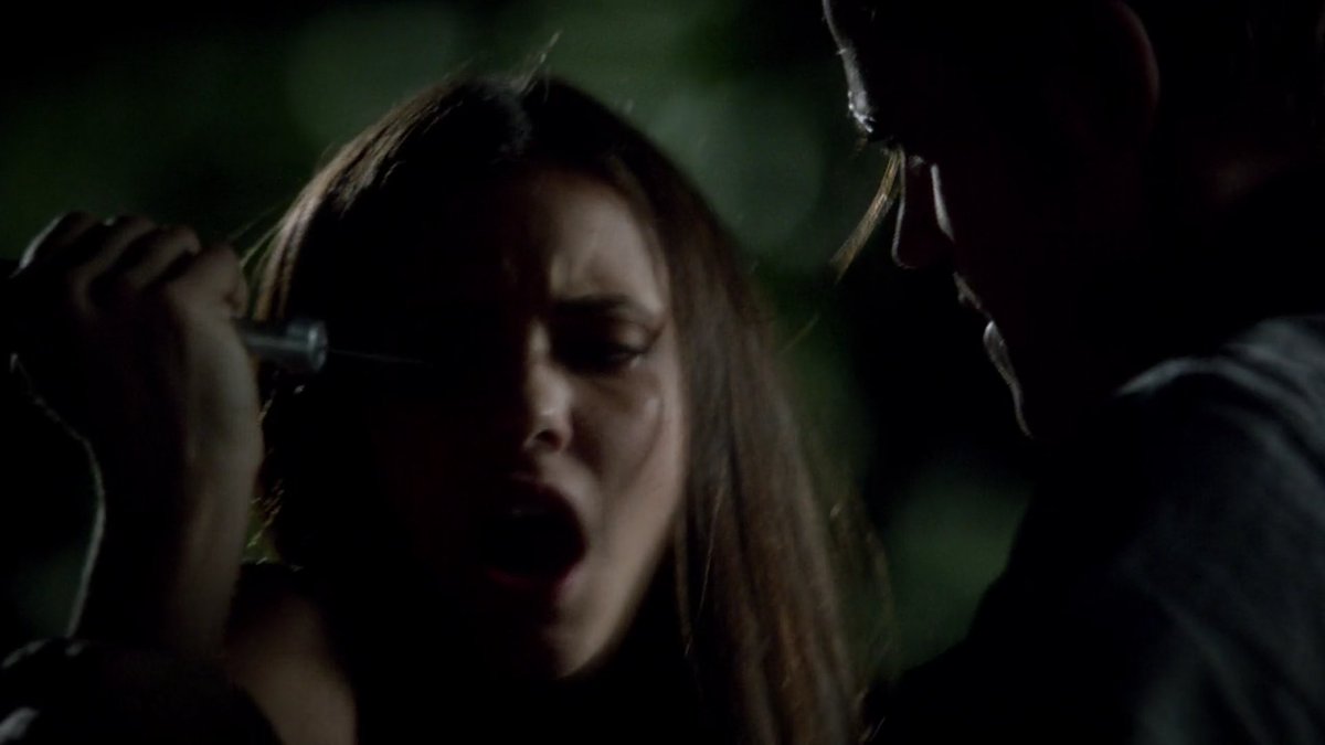 did stefan really have to twist elena's arm like that??? he twisted her arm so hard the syringe literally fell out of her hand and no his humanity was not off in this moment.