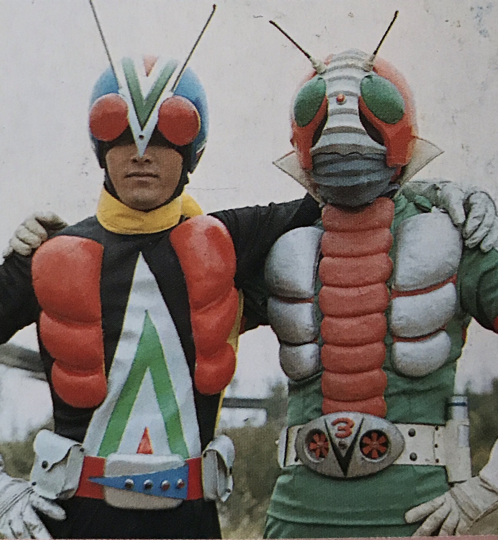 The雄 Twitterren 仮面ライダーv3 ライダーマン特集 4枚目の真ん中に居るのは 次回作 仮面ライダーx アポロガイスト役の 打田康比古さん 仮面ライダーv3 ライダーマン 特撮 昭和ライダー 石ノ森章太郎