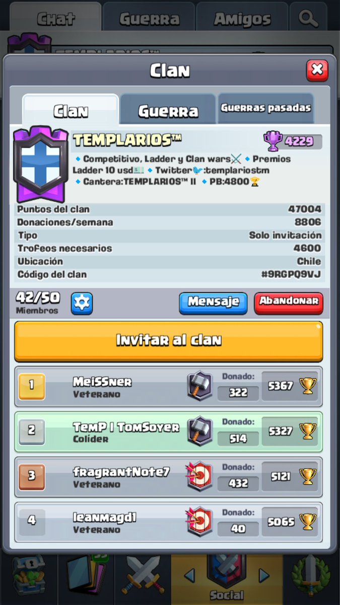 Reclutamos gente activa en clan wars y lader