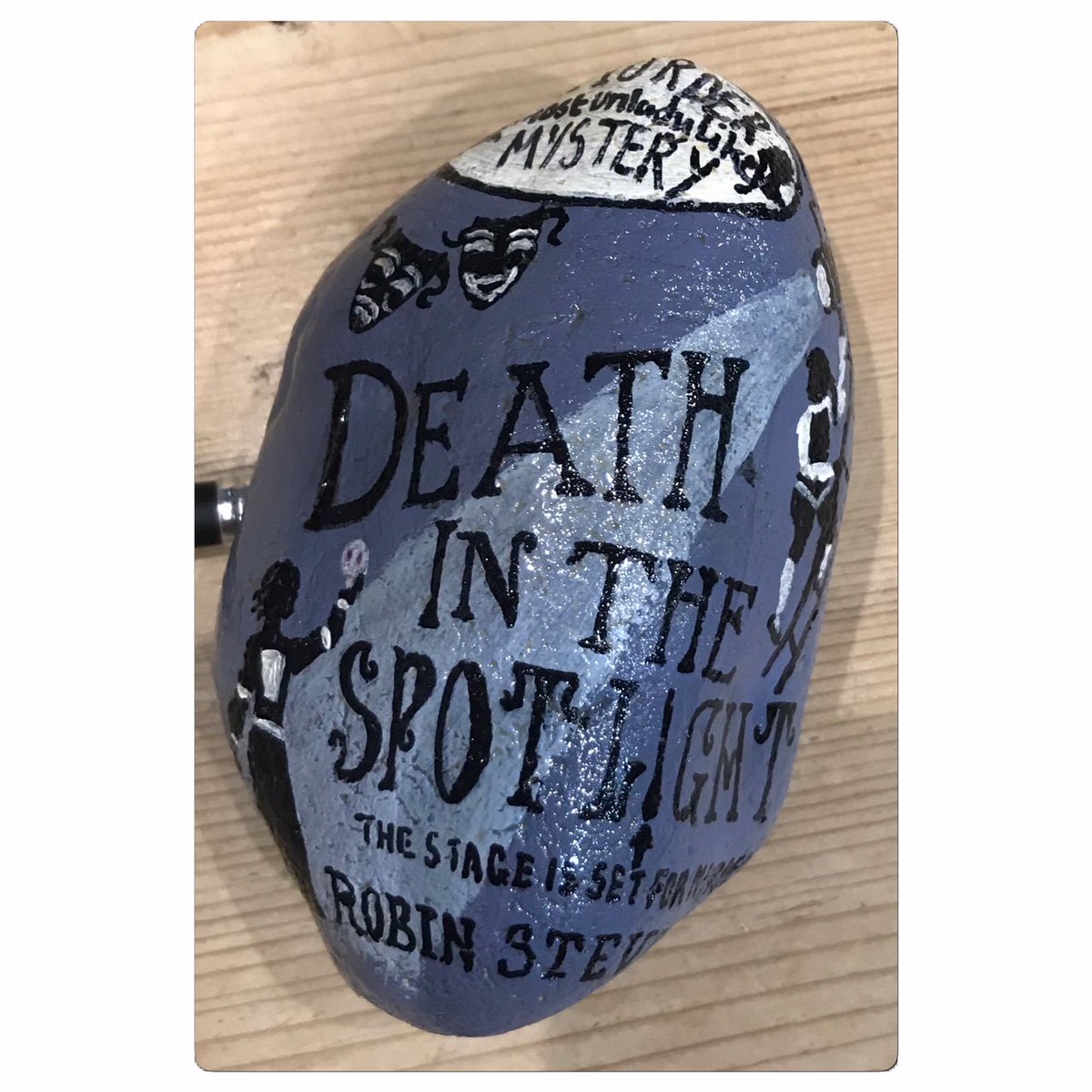 New painted rock book suggestion hidden in the library, Death in the Spotlight by @redbreastedbird @PuffinBooks #findandrehide #booksrock #murdermostunladylike
