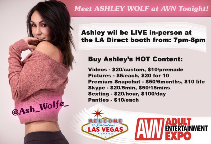 If you are at AVN be sure to go see @Ash_Wolf_ tonight between 7 and 8pm at the LA Direct booth, and