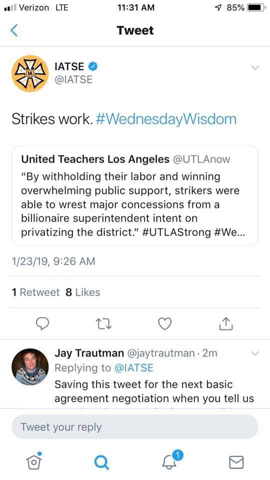 Filmgrip's tweet image. @IATSE Why did this tweet get erased? #strikeswork
