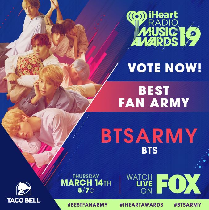 1061KISSFMDFW's tweet image. RT to vote for #BTSARMY for @tacobell #BestFanArmy!

#iHeartAwards