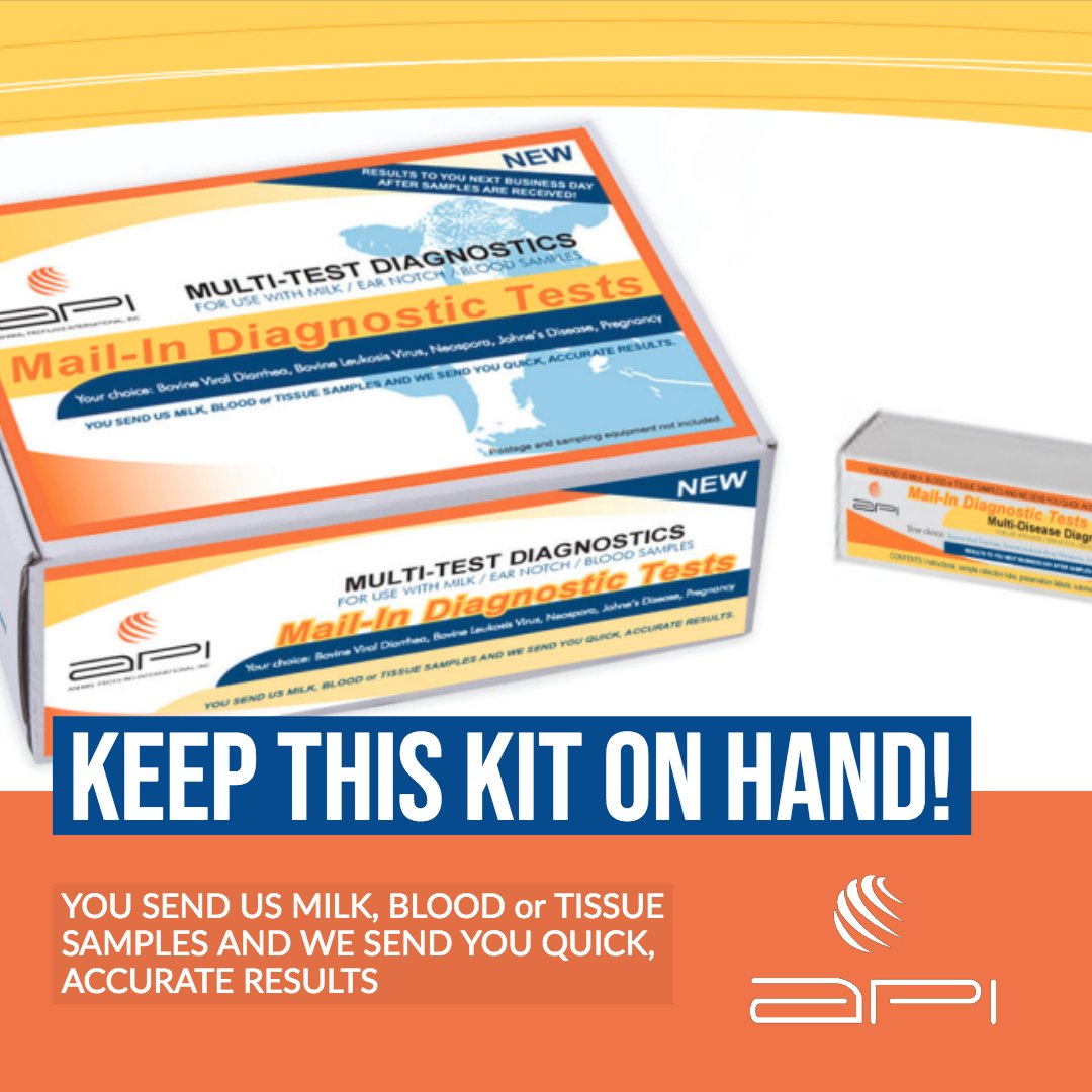 animalprofiling's tweet image. API HERD MONITORING KIT - Great for the milking parlor, office, and your pickup truck! Collect a milk, serum or ear notch sample and then select the tests you would like run -- results back in 1 business day! animalprofiling.com/herd-test-kit