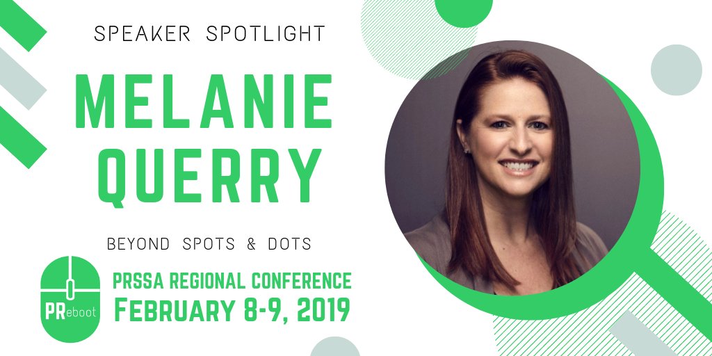 PRebootPRSSA's tweet photo. Introducing one of out breakout speakers, Melanie Querry! Melanie is the owner of Beyond Spots &amp; Dots, a full service advertising agency with a wide variety of responsibilities. Register now at https://t.co/p2P0fV2gGM to experience PReboot! #PRebootPRSSA https://t.co/m1XteP97La