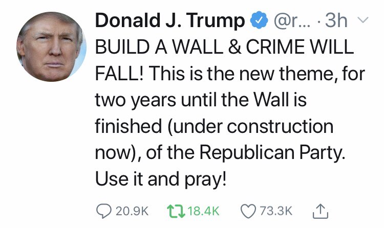 LindaSuhler's tweet photo. Why are you messing with President @realDonaldTrump‘s account, Jack?

BUILD A WALL &amp; CRIME WILL FALL!

@parscale https://t.co/vwM6u0uVxh