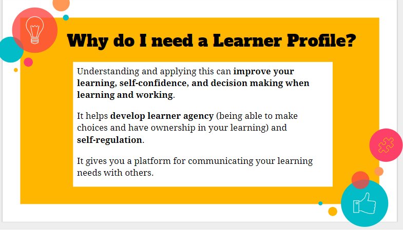 Starting a new semester is the perfect time for a learner profile 'data dig'. Ss are reflecting on grades, teacher feedback, daily reflections and how they are using flex time before setting goals. tinyurl.com/y8ver5yb #learnerprofile #reflection #learneragency