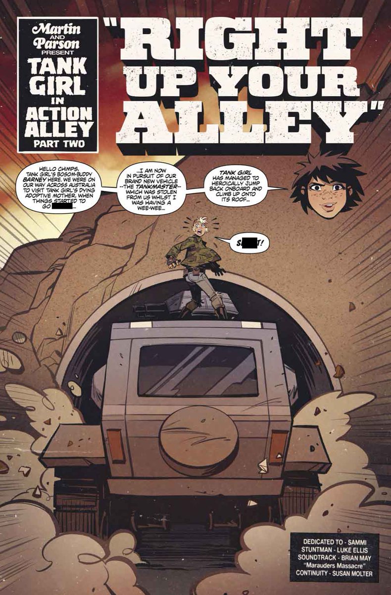 ComicsTitan's tweet image. Out today #NCBD! @TankGirlcomics: Action Alley #2 by @AlienMartian23 @blitzcadet! 

The Tank Girl universe begins here! The post-apocalyptic punk icon journeys into the wasteland, to discover the secret origin and noble-ish lineage of Booga and his race of mutant kangaroos!