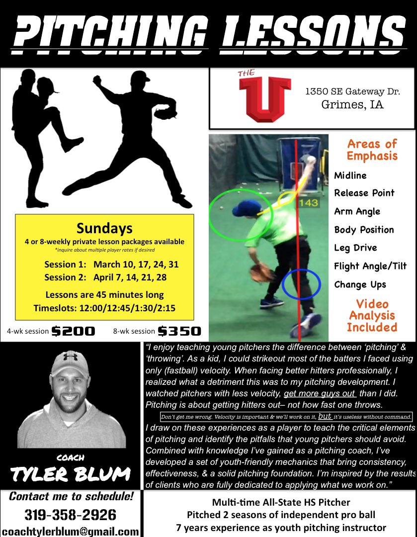 TyBronJames's tweet photo. ⚾️ PITCHING LESSONS ⚾️
📍 @Theu113 in Grimes, IA 
🏃 Spots will fill fast!
📝 https://t.co/seUL0ahB6Q https://t.co/vF3UwIZt2K