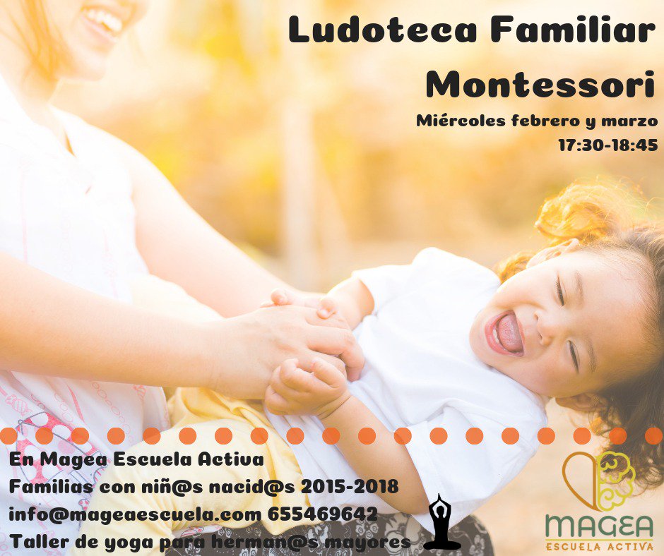 Familias con peques de 0 a 3 años:
En febrero abrimos nuestras puertas los miércoles por la tarde, a las 17:30 con la #Ludoteca familiar #Montessori
Para nacid@s entre 2015 y 2018. Para herman@s mayores a la vez tenemos taller de yoga.
#Burgos #ActividadesEnFamilia #EscuelaActiva