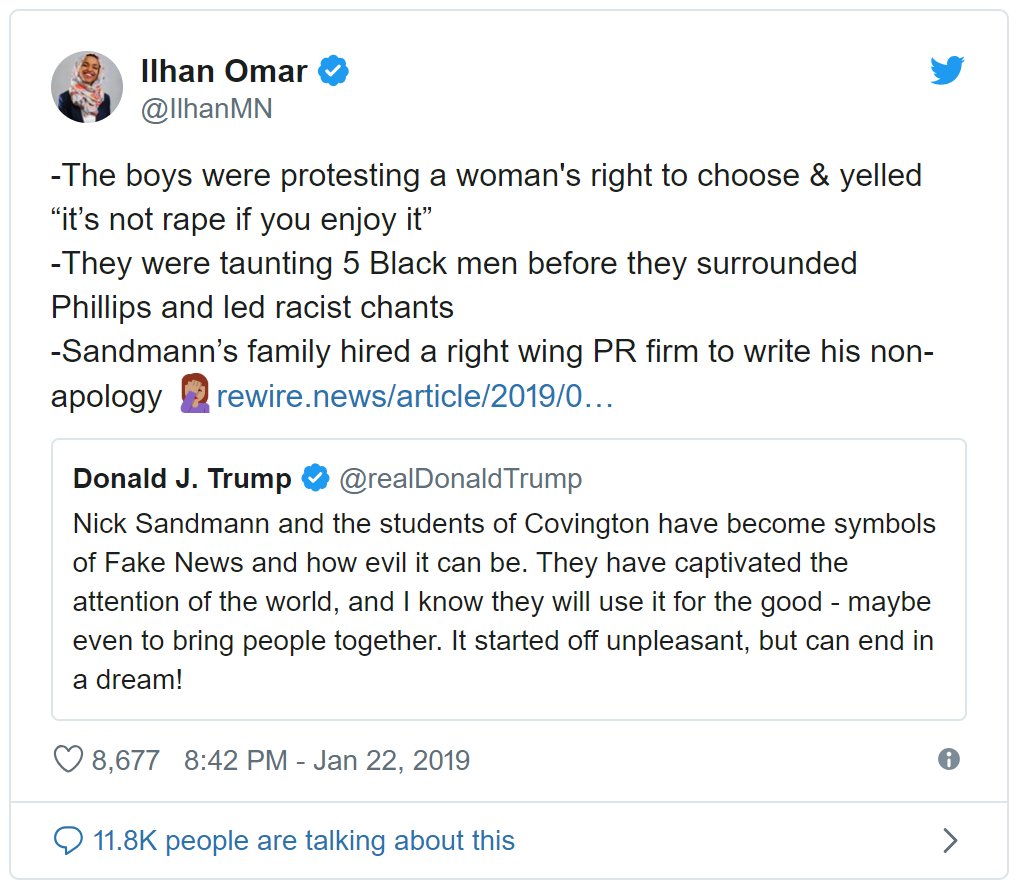 Ilhan Omar deletes tweet bashing #CovingtonBoys