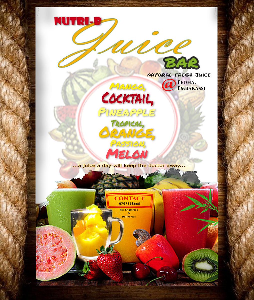 BOkaalo's tweet photo. Hey! Do you have issues with chemicals/additives in your fruit juice? Do you crave for sweet smooth natural juice? Worry no more....Nutri-B is the place to be. Home of fresh natural african flavour.....call/text 0707168665 
#Matiangi 
#Thesegovernors https://t.co/qch6OppCLk