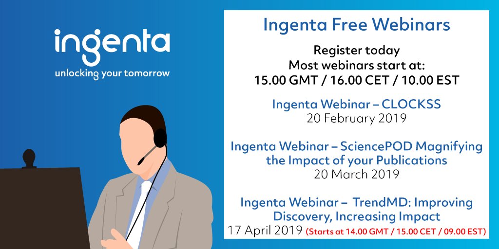 WeAreIngenta's tweet image. Register for the Ingenta webinar -Craig Van Dyck @CLOCKSSArchive #CLOCKSS will talk about #digitalpreservation and #digitalarchives ingenta.com/event/ingenta-…  #datasharing #researchdata #WebArchiving