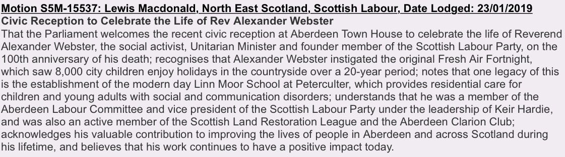 macd_lewis's tweet photo. Tabled a parliamentary motion recognising the recent @AberdeenCC Civic Reception to celebrate the life of Reverend Alexander Webster. https://t.co/sQ9S5xEvQe